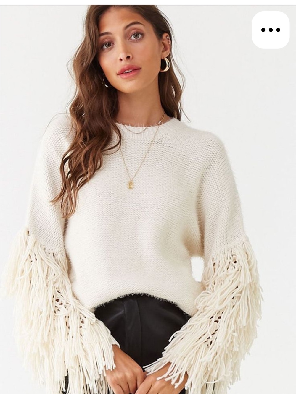 Fashion Nova Cream Fringe Sleeve Knit Sweater. Size XL.